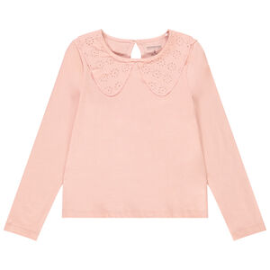 T-shirt manches longues avec col claudine en broderie anglaise pour fille 
