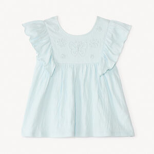 Tuniek met korte mouwen en volantjes en vlinderkoord voor meisjesbaby. 