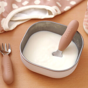 Set van 2 roestvrijstalen en siliconen bestekken pralin voor baby vanaf 10 maanden 