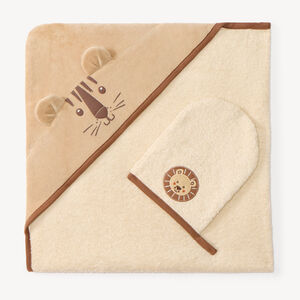 Set scheerhanddoek en handschoen met savanne dierenmotief 