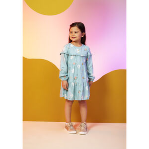 Robe manches longues volantée imprimé fantaisie pour fille 