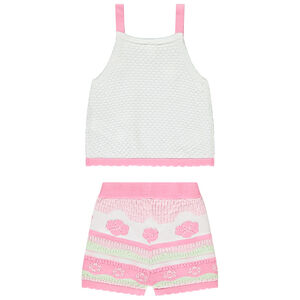 Set van een gebreide tanktop en short met bloemen meisjes 