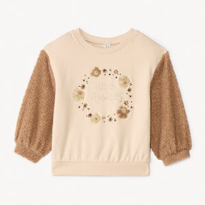 Sweat bi-matière avec sherpa bouclettes pour bébé fille 