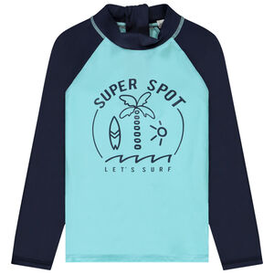 Langarmig T-shirt met anti-UV SPF 50+ en surfprint voor jongens 