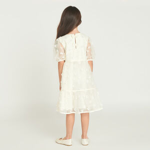 Robe à manches courtes en toile avec fleurs 3D fille 