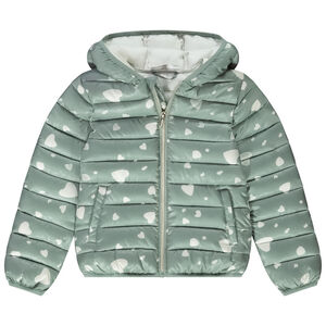 Lichte donsjas met kap en hartenprint voor meisjes 