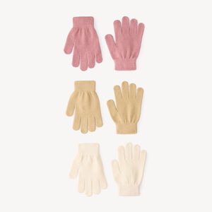 Set van 3 paar effen handschoenen met ribboorden 