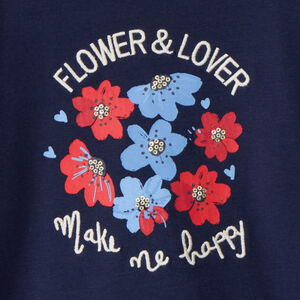 T-shirt met lange mouwen, effen, met fantasierijke bloemenprint meisjes 