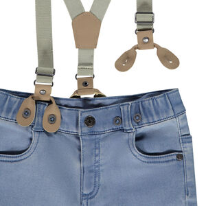 Bermuda in denim met afneembare bretellen voor baby jongen 