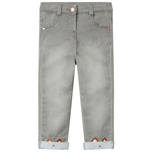 Jeans met used look, geborduurde poezen en zakken voor babymeisjes 