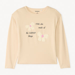 T-shirt met lange mouwen met print en fantasierijke haakmotieven voor meisjes 