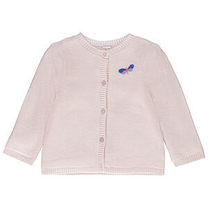 Gilet en tricot point mousse avec broderie libellule pour bébé fille 