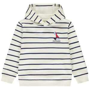 Sweatshirt met kap in fantasie marinière van fleece voor jongen 