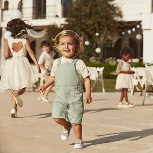 Korte canvas overall voor babyjongen 