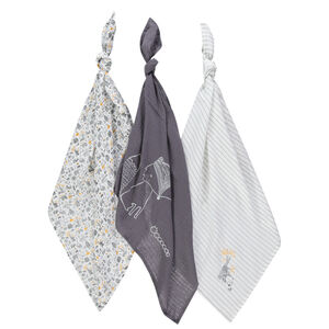 Lot de 3 langes en gaze de coton motifs animaux de la forêt   