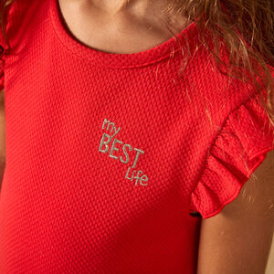 Robe manches courtes maille nid d'abeille avec broderie pour fille 