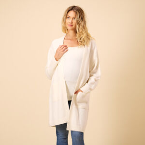 Gilet long uni en tricot avec poches pour femme 