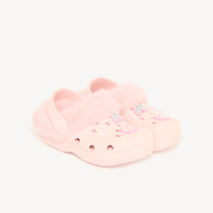 Babyschoentjes voor meisjes in klompenstijl met nepbont en patch 