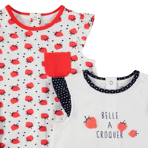 Set van 2 korte katoenen jumpsuits met aardbeienprint meisjes 