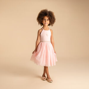 Feestjurk twee materialen met schouderbanden bloem voor meisjes 