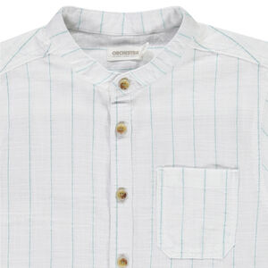 Gestreept hemd met korte mouwen en mao kraag voor jongens 