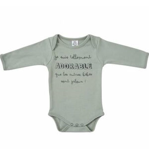 Body manches longues - "Je suis tellement adorable" - Vert de gris - 3m 