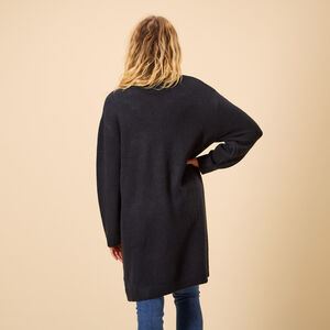 Gilet long uni en tricot avec poches pour femme 