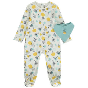 Dors-bien effet côtelé avec imprimé fantaisie + bavoir pour bébé garçon avec ouvertures différentes selon l'âge  