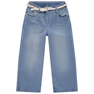 Jean large effet used à ceinture amovible tressée fille 