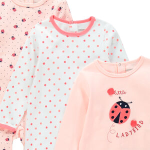 Set van 3 bedrukte onesies in interlock jersey met geborduurd lieveheersbeestje 