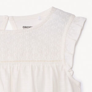 T-shirt manche courtes en jersey slub et broderie anglaise pour fille 