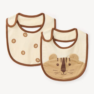 Set van 2 baby slabbetjes met een speels leeuwmotief 