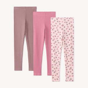Set van 3 meisjes leggings in effen en met print 