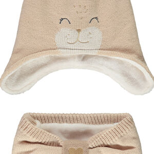 Ensemble en tricot bonnet + snood pour bébé fille 