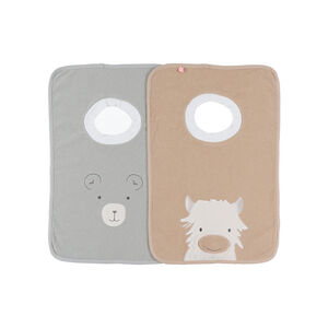 Lot de 2 grands bavoirs éponge Fluffy & Orso kaki/beige 