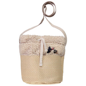 Sac bandoulière fantaisie bi-matières sherpa et paille fille 