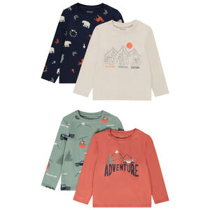 Set van 4 t-shirts met lange mouwen en fantasiepatronen voor jongen 