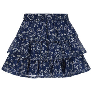 Korte bloemenrok in viscose voile met volants voor meisjes 