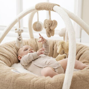 Speeltapijt Teddy Bouclette poef met speelboog - Beige 