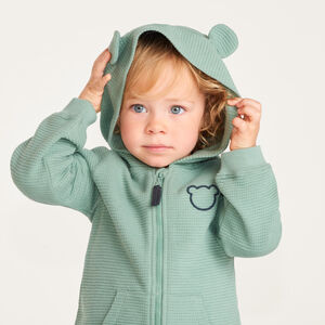 Gilet bébé garçon en nid d’abeille avec capuche ourson 