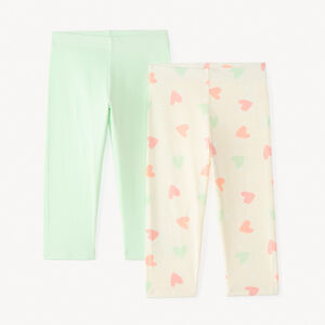 Set van 2 leggings in uni jersey en fantasieprints voor meisjes 