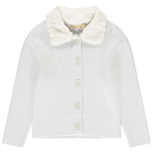 Gilet en tricot côtelé avec col en fausse fourrure pour fille 