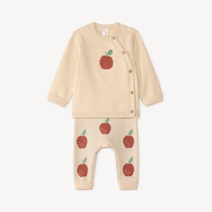 Ensemble 2 pièces bébé fille en tricot motif pomme 