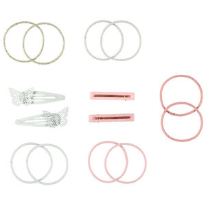Lot de 4 barrettes + 10 élastiques fantaisie pour fille 
