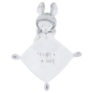 Doudou plat en velours avec peluche lapin 