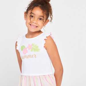 Robe bi-matière effet 2 en 1 printée et rayée fille 