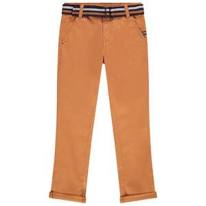 Pantalon chino en twill satin avec ceinture rayée garçon 