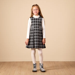 Robe sans manches à carreaux et pattes décoratives fille 