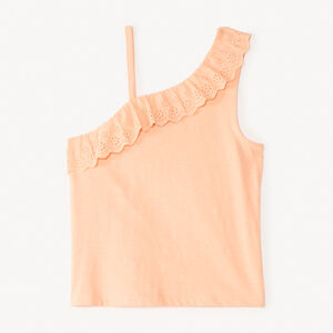 Asymmetrische schoudertop met Engelse borduursels voor meisjes 