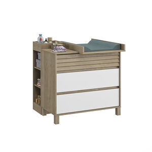 Commode 3 tiroirs en chêne blond et blanc Achille  